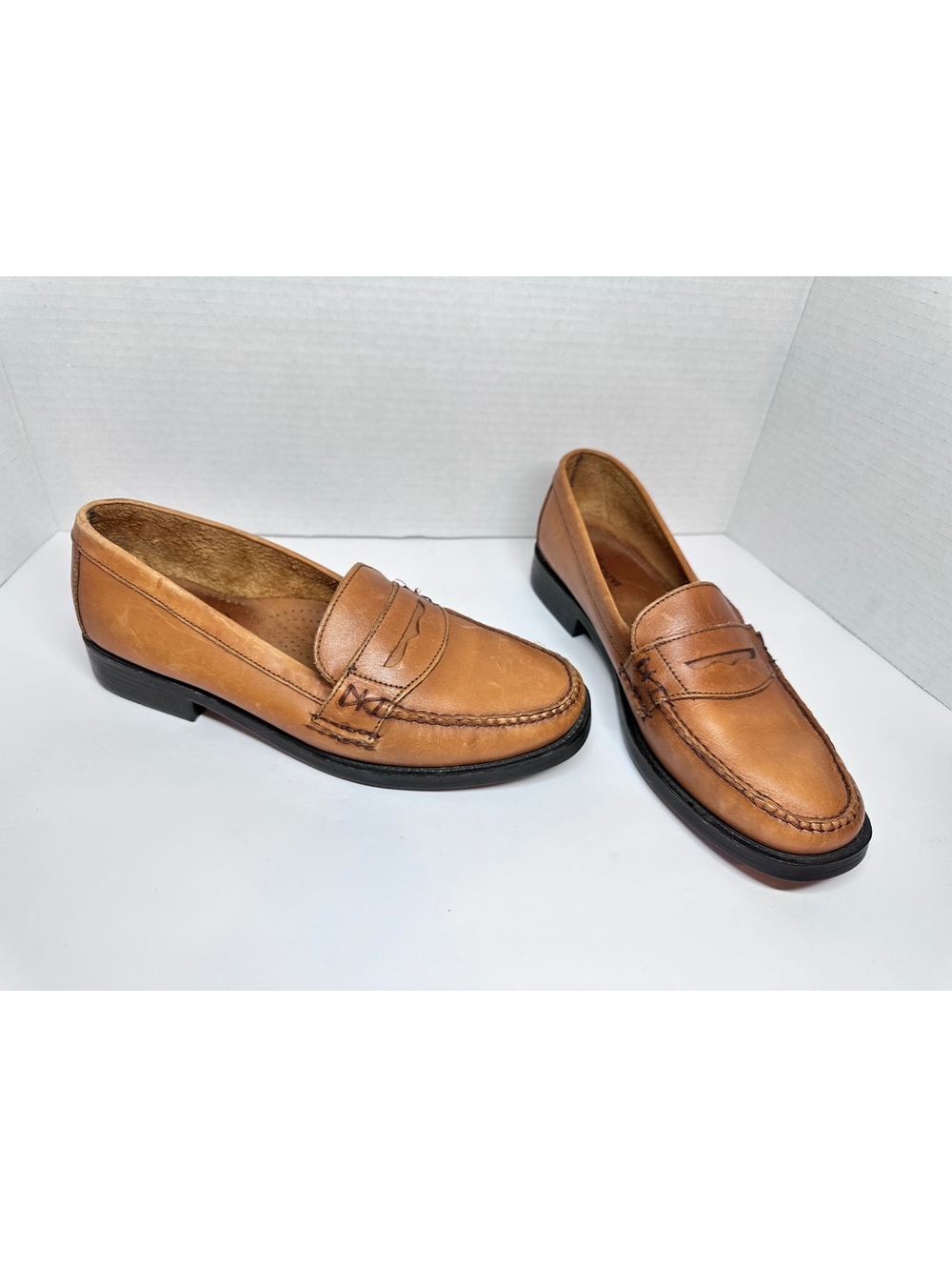 Bass Weejuns Katherine Il Penny Loafers Tan /Cognac Brown Leather Size 9W